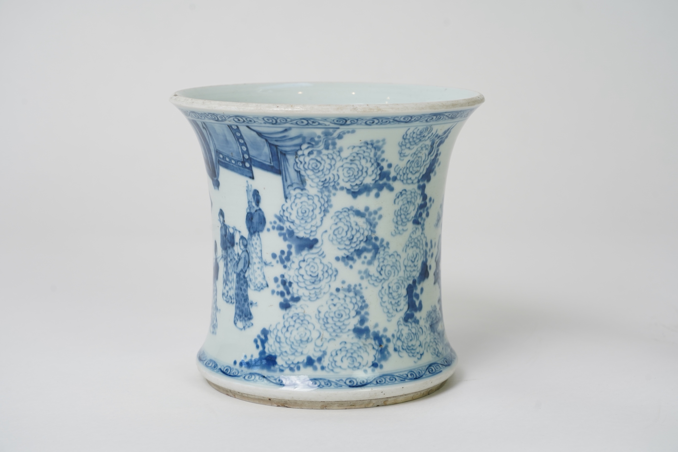 A Chinese blue and white 'ladies' brush pot, possibly Kangxi period